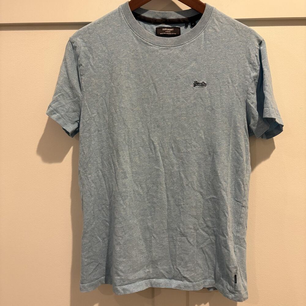 Superdry Shirt Mens Medium Sky Blue Casual Tee Organic Cotton Embroidered Logo